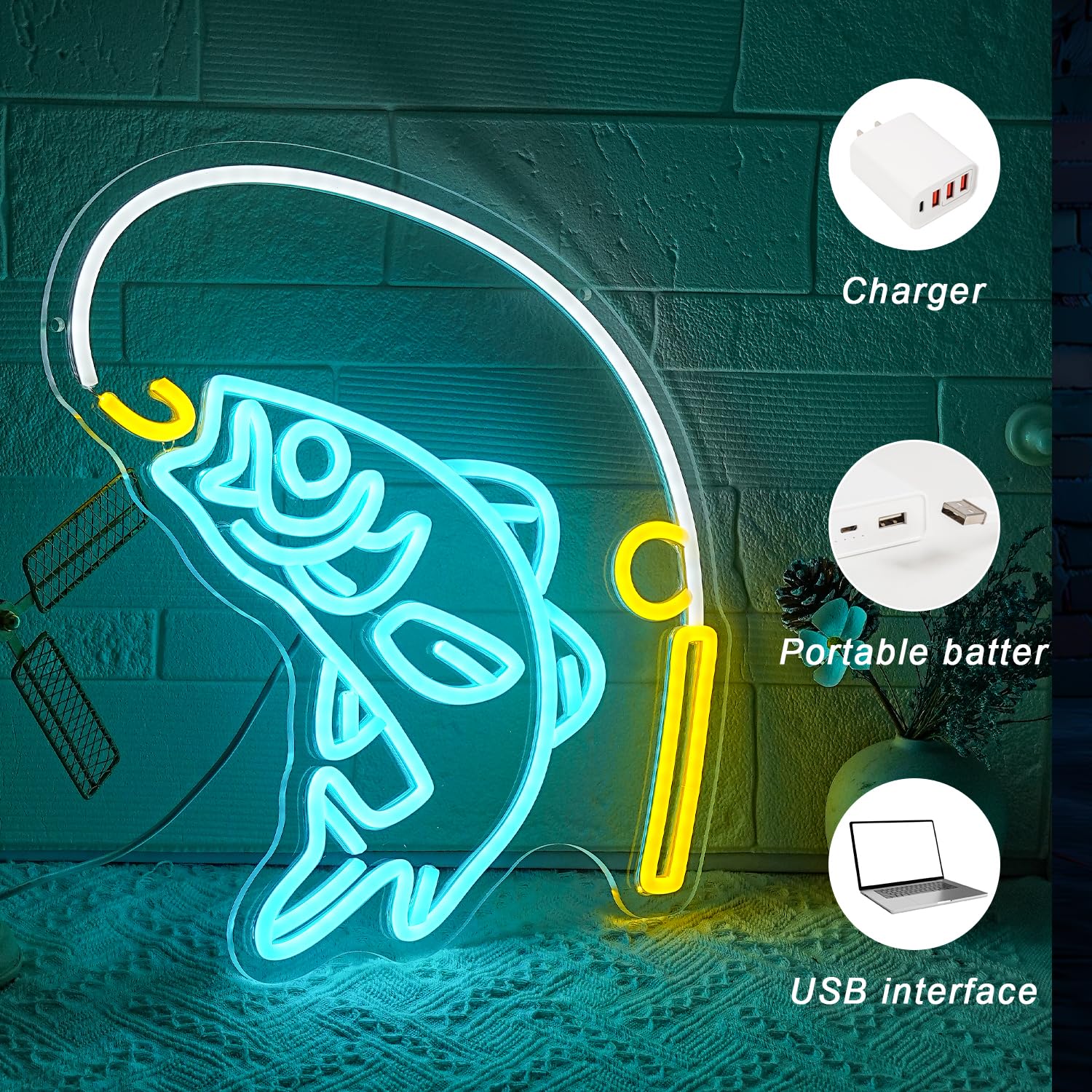 Gyaksjm Fishing Neon Sign for Wall Decor Fish Neon Light Fishing